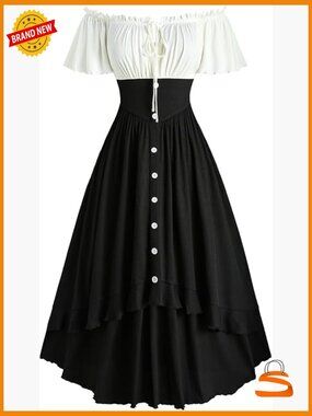 Plus Size Renaissance Corset Dress Off Shoulder Short Sleeve Midi